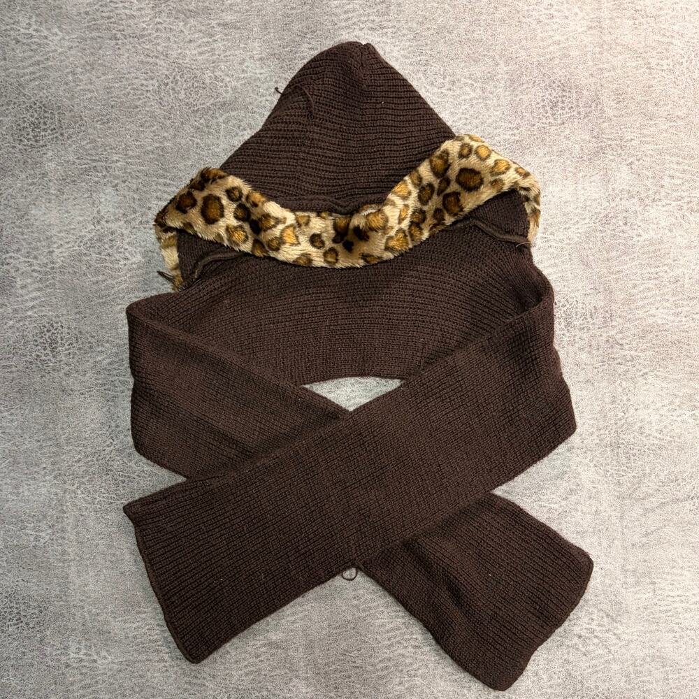 Cheetah Fur Knit Scarf with Hood